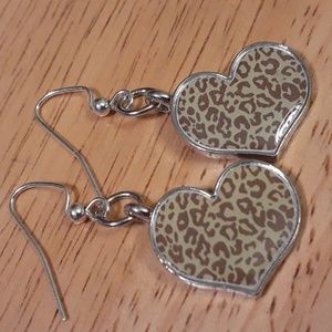 Leopard Print Heart Charm Pierced Earrings GG107